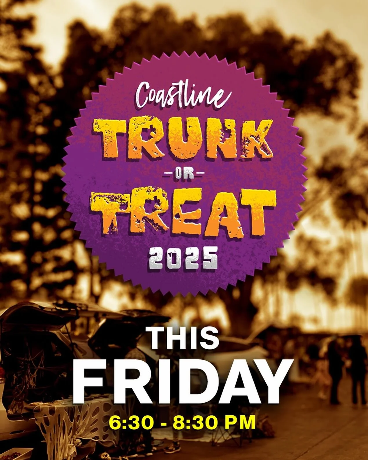 Can’t wait to see y’all at this year’s Trunk Or Treat at Coastline! We’re still accepting candy donations this morning at service too! Invite a friend and we’ll see you here!