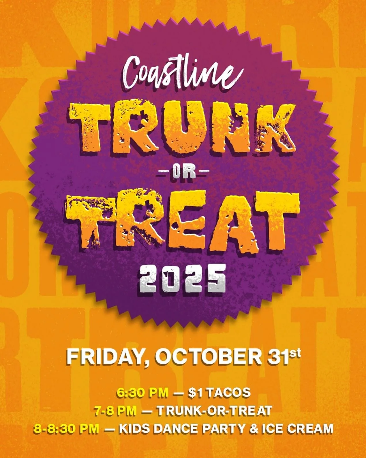 Mark your calendars, Coastline’s TRUNK-or-TREAT π π¬ π is back! We’re accepting candy donations every Sunday and if you’d like to decorate your trunk please sign up tomorrow at our morning service!