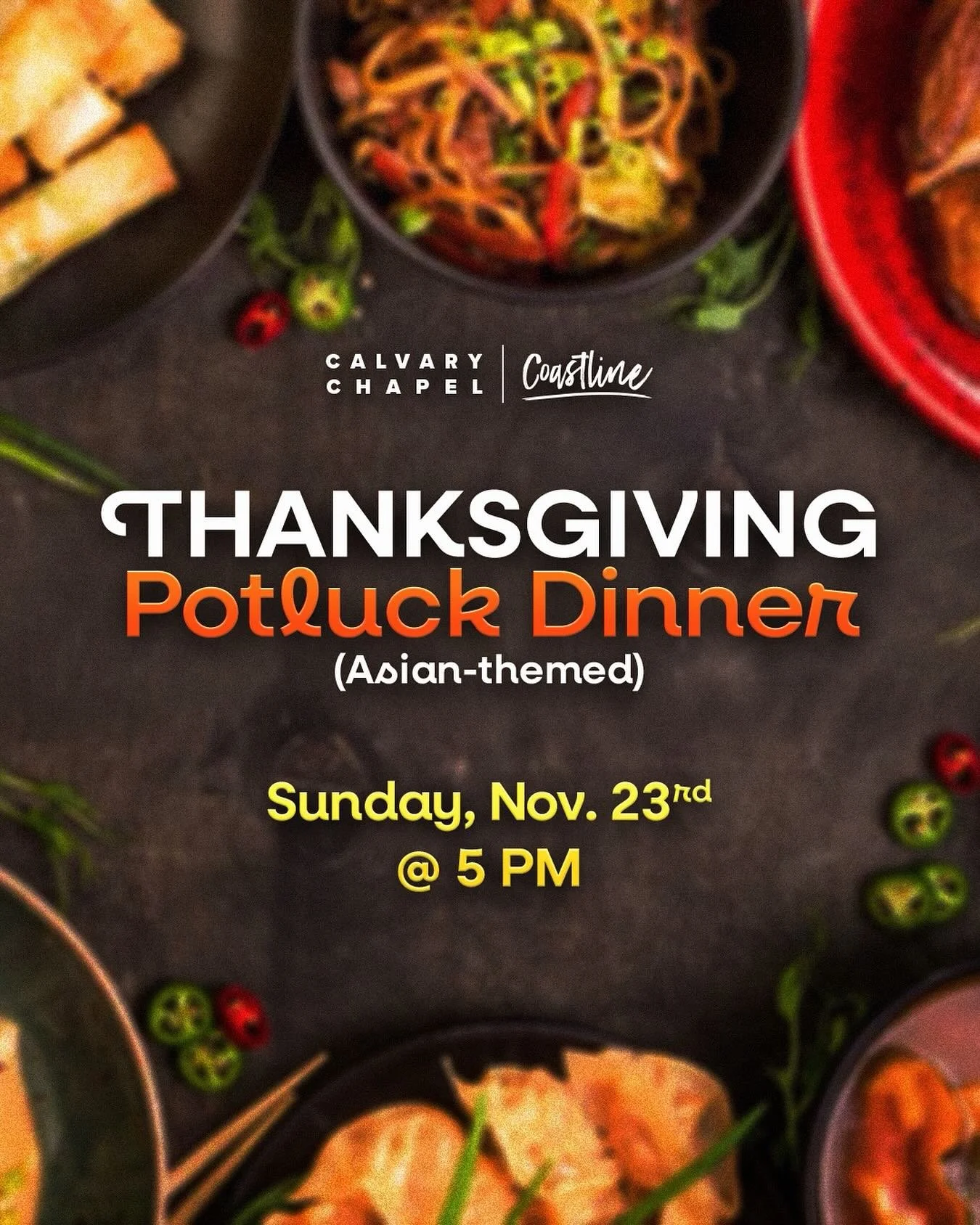 Our annual Thanksgiving Potluck (Asian themed 🍙🥟 🥢🍣) is happening THIS SUNDAY! Can&rsquo;t wait to fellowship and enjoy a meal together as a church family!