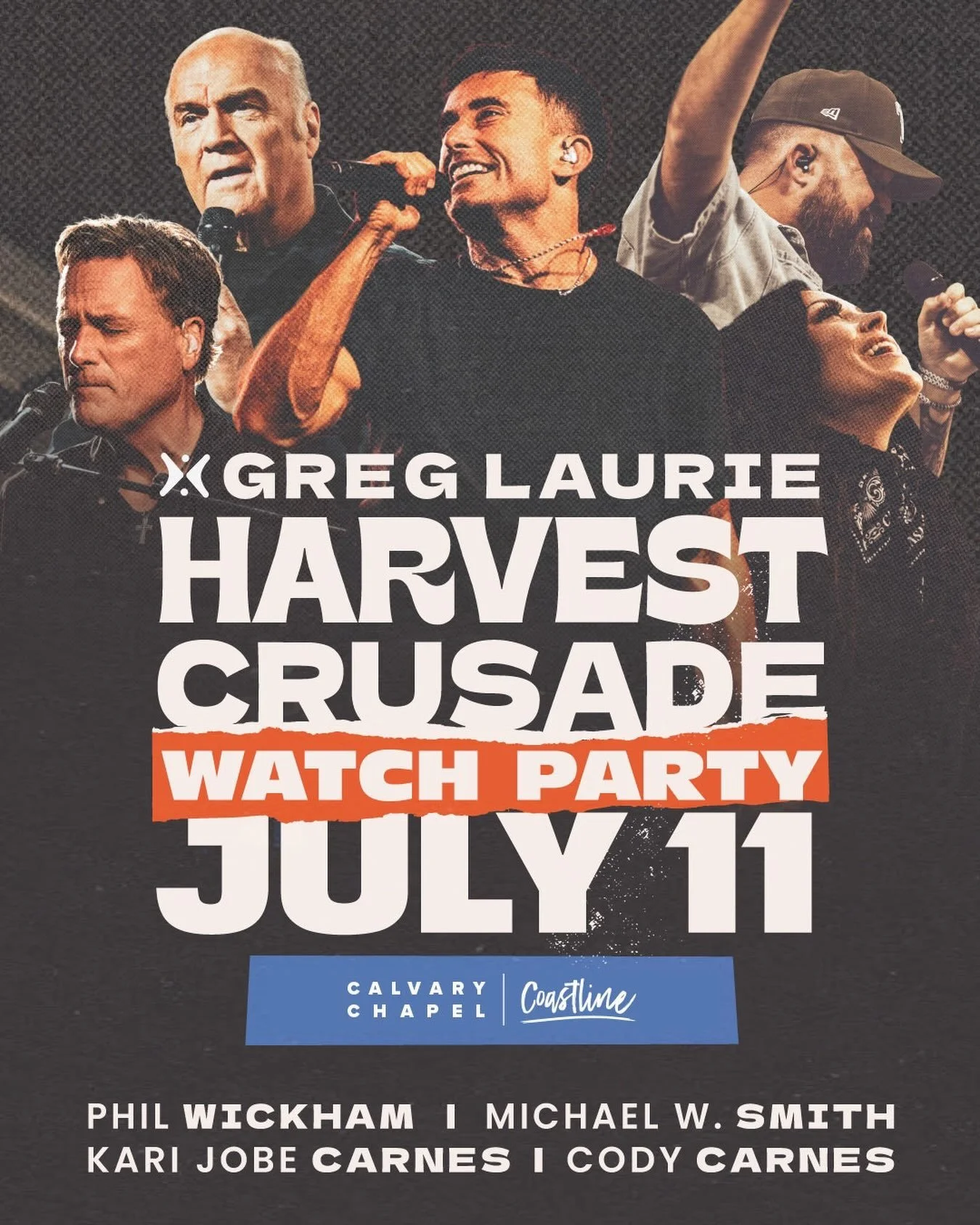 THIS SATURDAY Coastline will be hosting a WATCH PARTY 📺 for this year&rsquo;s Harvest 🏟️ Crusade! Join us at 6 PM for some BBQ on the grill (donations will go to our Youth Ministry), then stick around for fellowship and the livestream at 7 PM. Invi