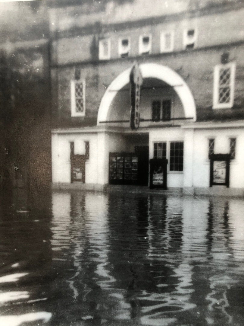  In the days before the levee was built, floods often threatened Victory Hall Theater. This flood was in the late 1940's. 