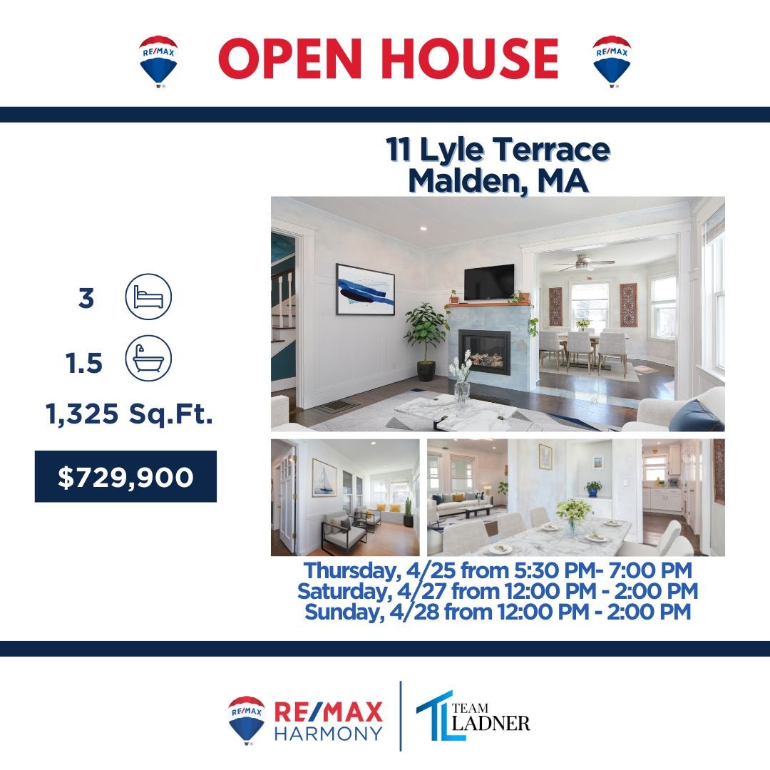 🎈First Open House is tonight! 3 bedroom, 1.5 bath Colonial with gleaming hardwood floors and a beautiful sun porch.☀️ Just a quick 3-minute walk to Oak Grove.

☎781-587-0528
👉www.TeamLadner.com

#RemaxHarmony #Remax #TeamLadner #WeAreRemax #MaldenM