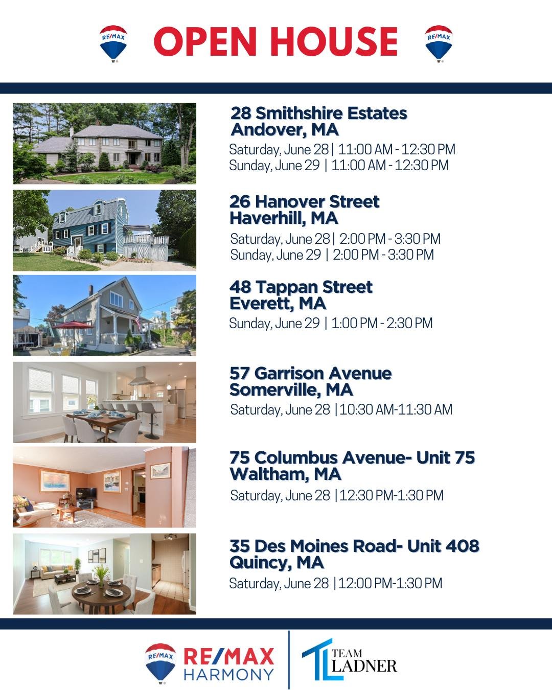 🔑On the hunt for your next place? Explore our latest listings! There&rsquo;s something for every wish list, so stop by and say hello this weekend! 

☎781.587.0528
👉TeamLadner.com

#RemaxHarmony #Remax #TeamLadner #bostonrealestate