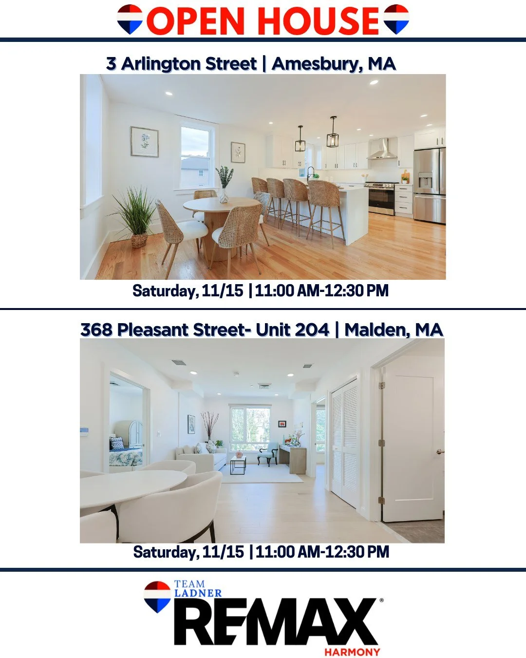 Two beautiful homes to tour this weekend! Stop by and treat yourself to an early gift.🎁 Your dream home might be waiting.🔑

☎781.587.0528
👉TeamLadner.com

#RemaxHarmony #Remax #TeamLadner