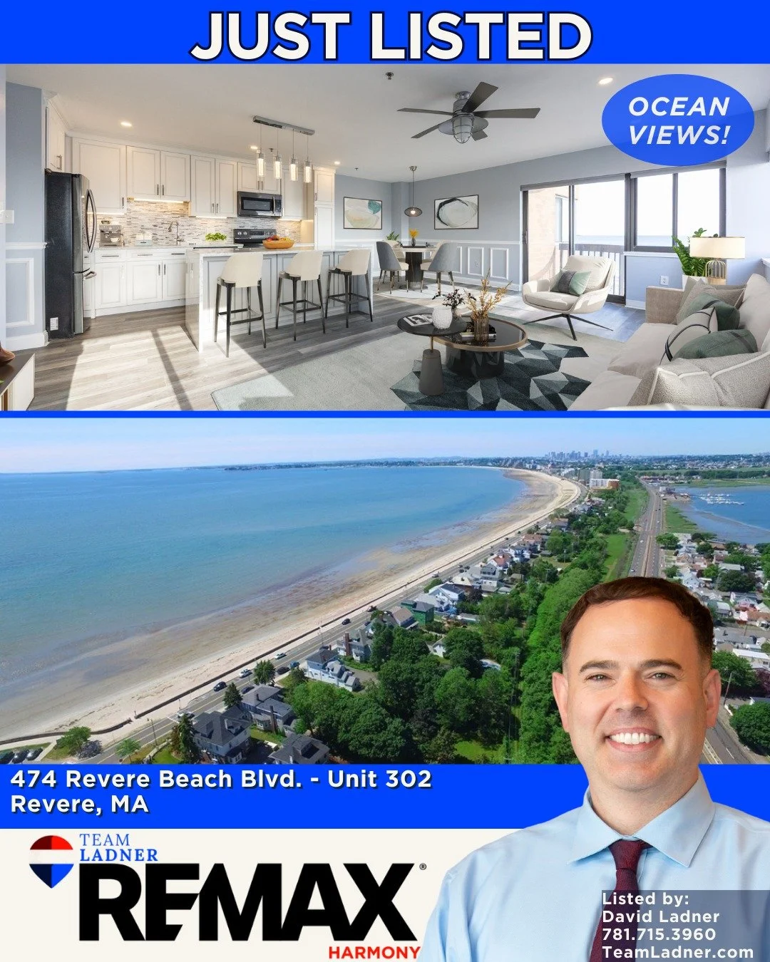 🌊Breathtaking ocean views from this desirable 2-bedroom, 2-bath corner unit, offering a light-filled open-concept floor plan and effortless coastal living in a prime Revere location.

🎈Open House
🔹Saturday, February 28 | 11:00 AM-12:30 PM 
🔹Sunda