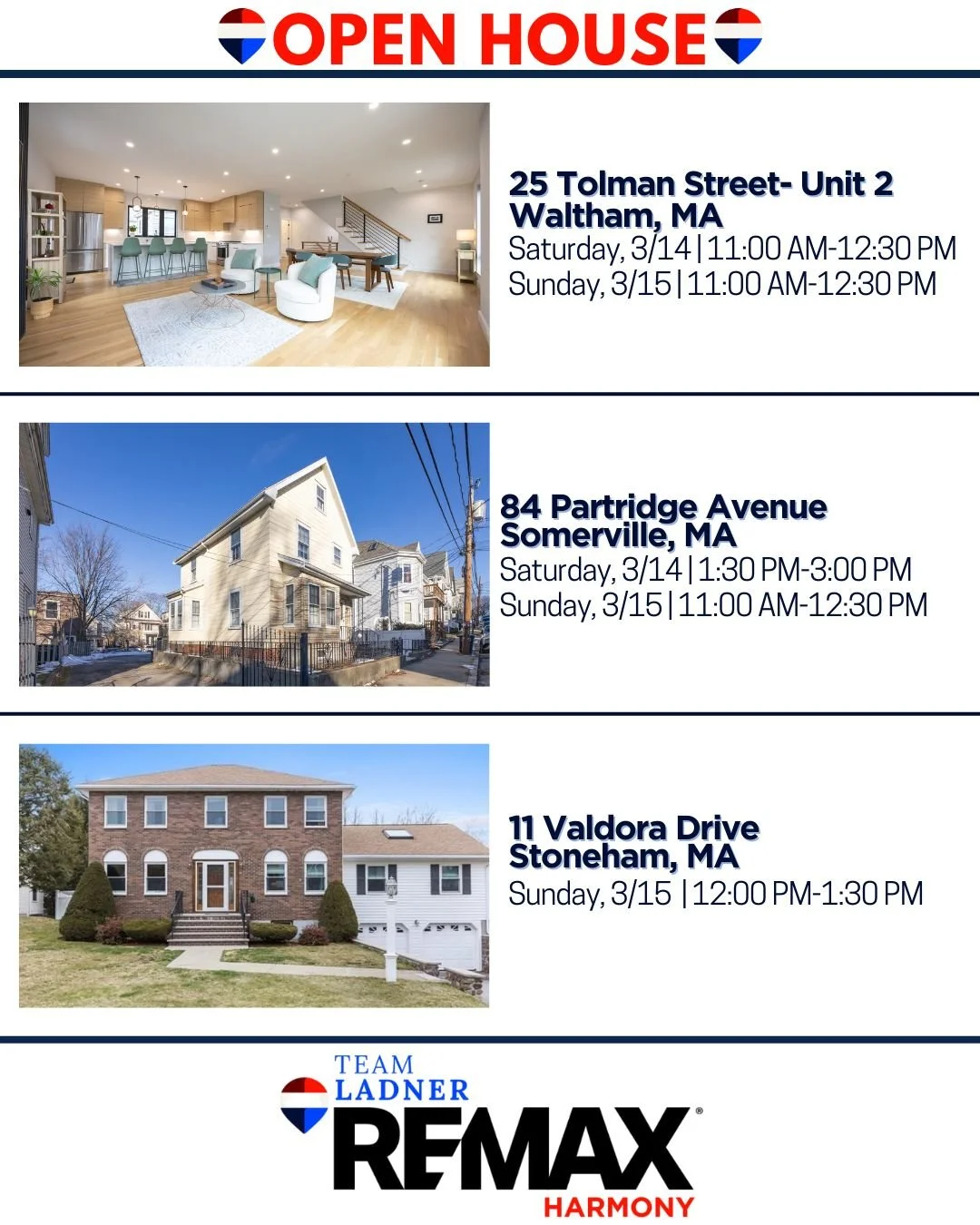 🔑Looking for your next home? Join us this weekend for a tour of three fantastic properties located in Waltham, Somerville and Stoneham. Whether you're after city or suburban vibes, we have something for everyone.✨

☎781.587.0528
👉TeamLadner.com

#R