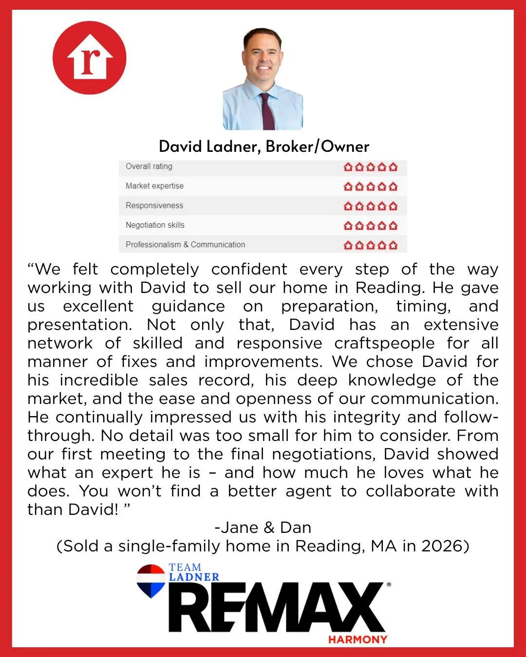 &ldquo;We chose David for his incredible sales record, his deep knowledge of the market, and the ease and openness of our communication. He continually impressed us with his integrity and follow-through. No detail was too small for him to consider.&r