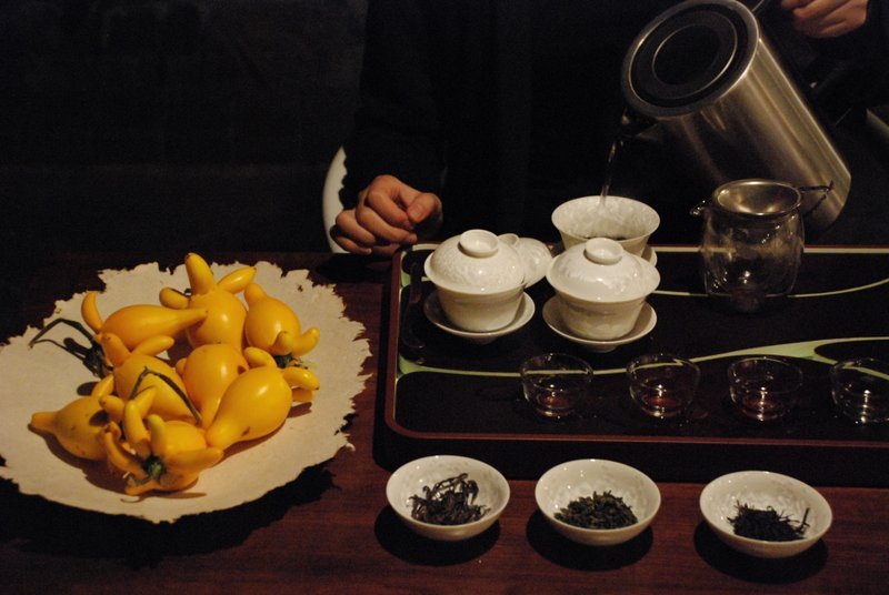 close-up of the gaiwans and tea prepared