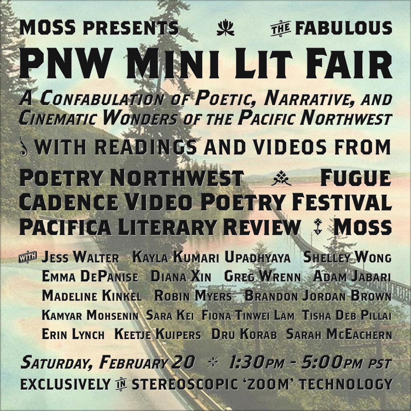 We will be at the first annual PNW MINI LIT FAIR! 

Come see contributors Emma DePanise and Kayla Kumari Upadhyaya from our up-coming Spring Online Issue (and the long list of fabulous writers) read this Saturday 💖 

Register for free today!