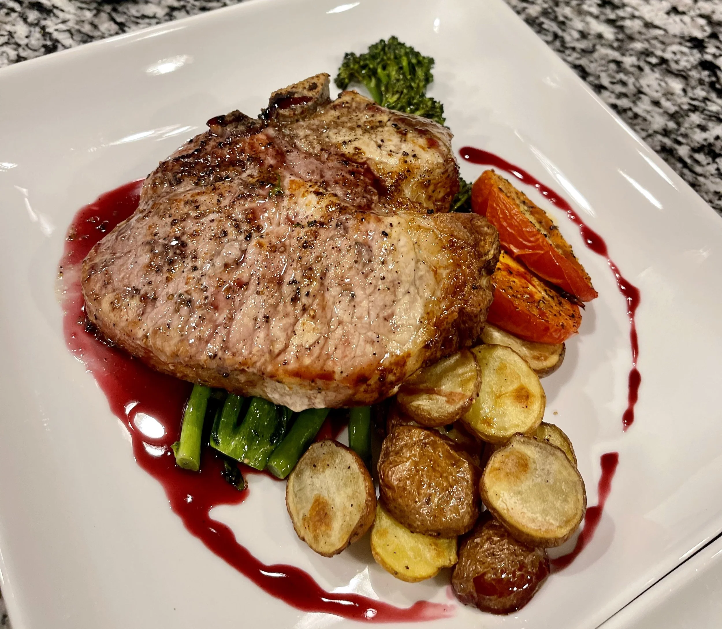 Pork Chop with Cherry Pan Sauce