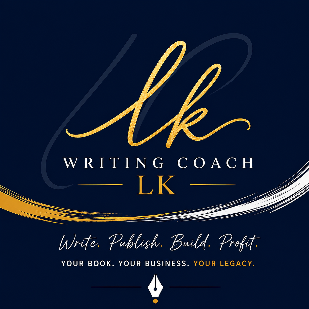 Writing Coach LK logo for book writing, publishing, author coaching, and business development.