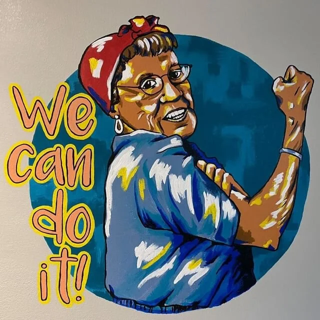 Connie Palacioz "Rosie the Riveter" 
941 W 27th St S 
October 2020 
5' x 5' 
 
Commissioned by M-Care Healthcare, located within an exam room.