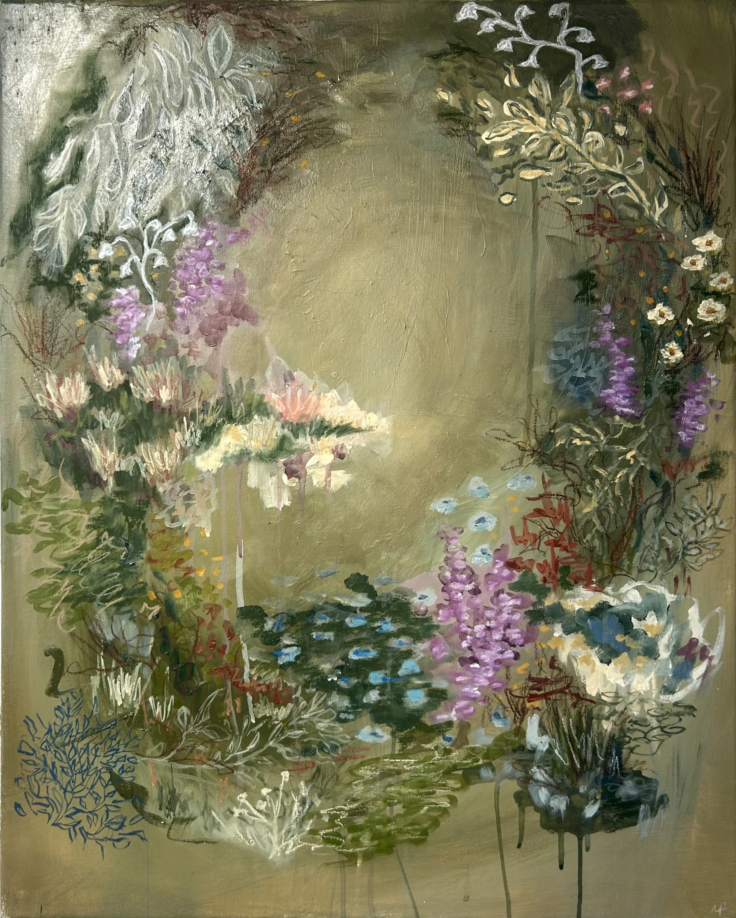 "swirls of green flora"