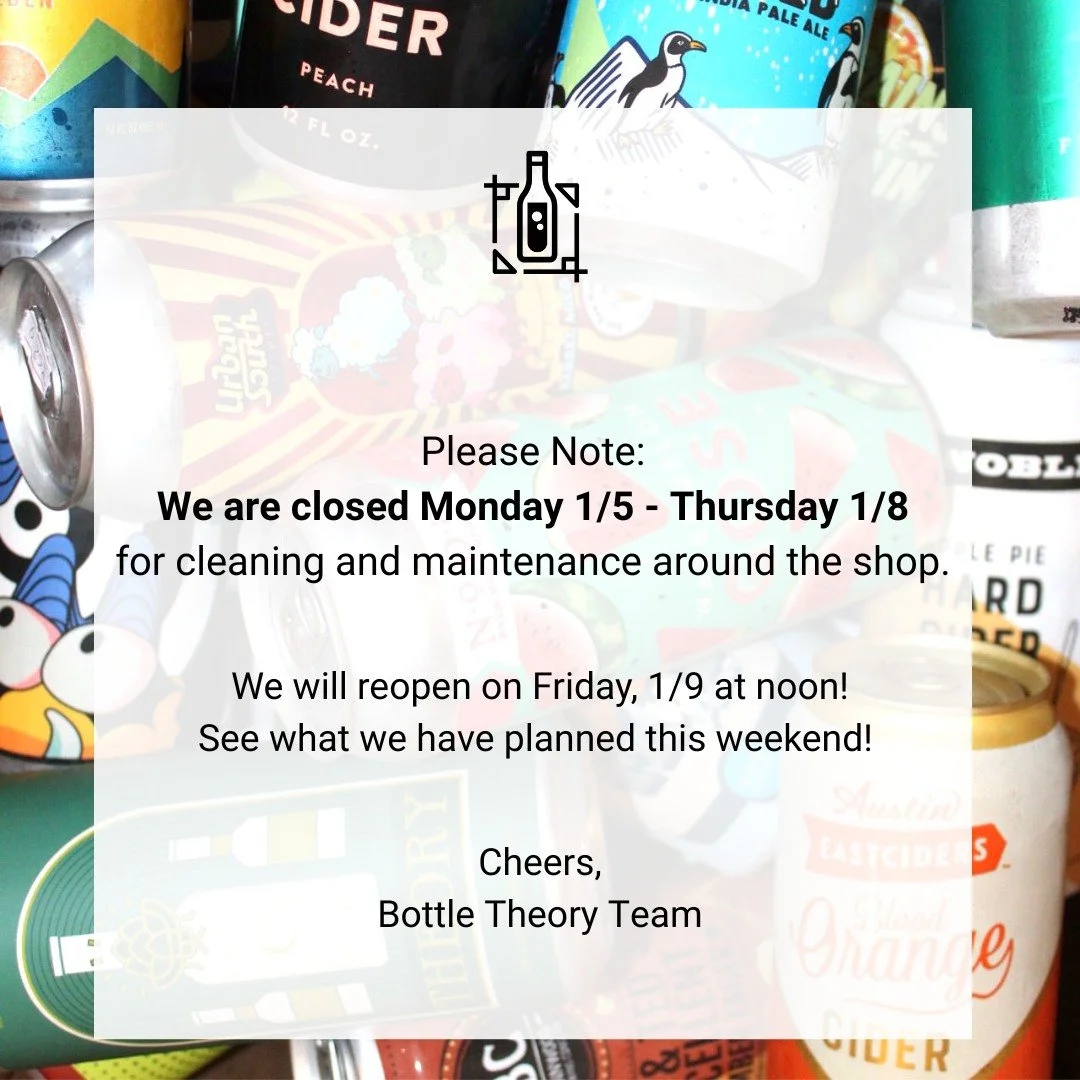 Hey friends! We're busy giving our shop the love it deserves this week and making sure we are prepared for another awesome year at Bottle Theory!

But don't fret, we reopen Friday at noon with a free tasting from @drinkrebelrabbit 
Cheers! 🥂

#ApexN