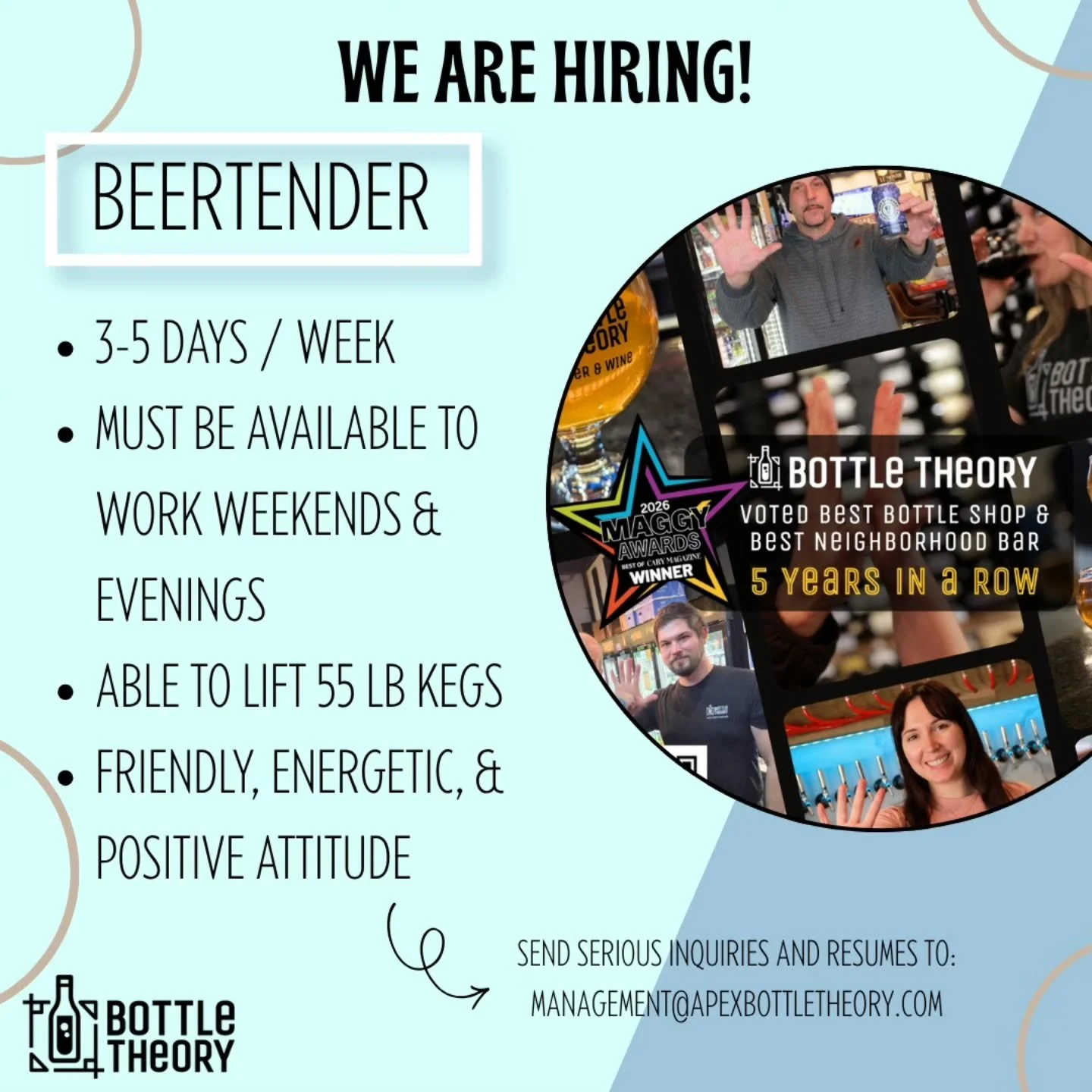 🍻 We&rsquo;re hiring a beertender! 🍻 

Love beer, wine, and great conversation? We&rsquo;re looking for a friendly, energetic team player who enjoys creating a welcoming experience and thrives behind the bar.

If you&rsquo;re ready to hop into a gr
