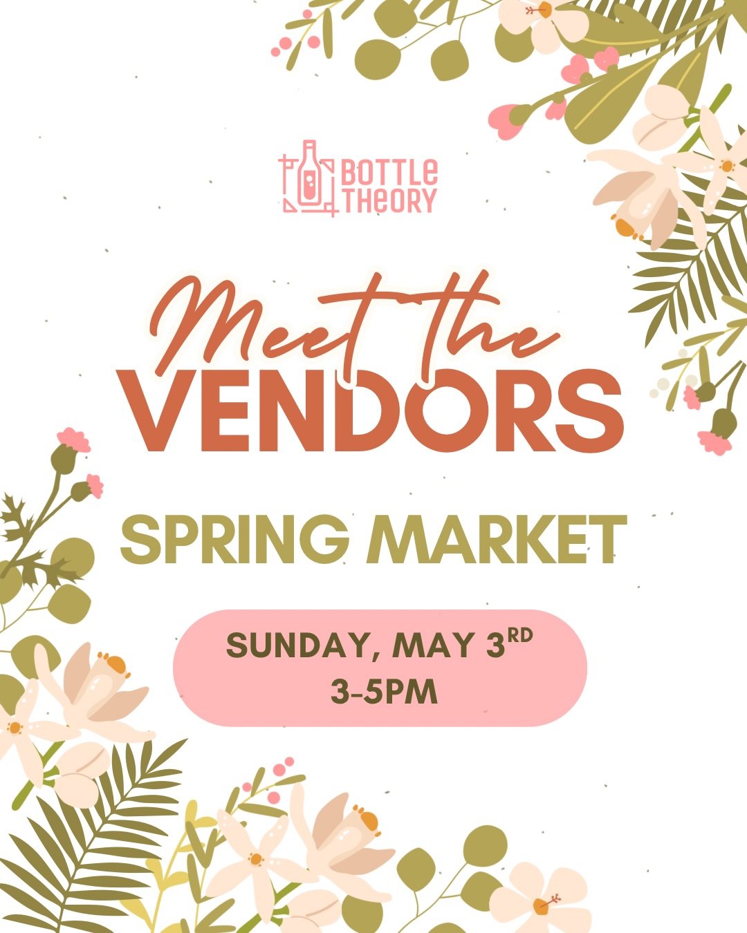Sunday funday plans: Bottle Theory&rsquo;s Spring Market! 🌷🐇
Stop by this Sunday from 3-5pm for a local artisan market. We&rsquo;ll have vendors on the patio and a food truck on site. The perfect excuse to do some early Mother&rsquo;s Day shopping 