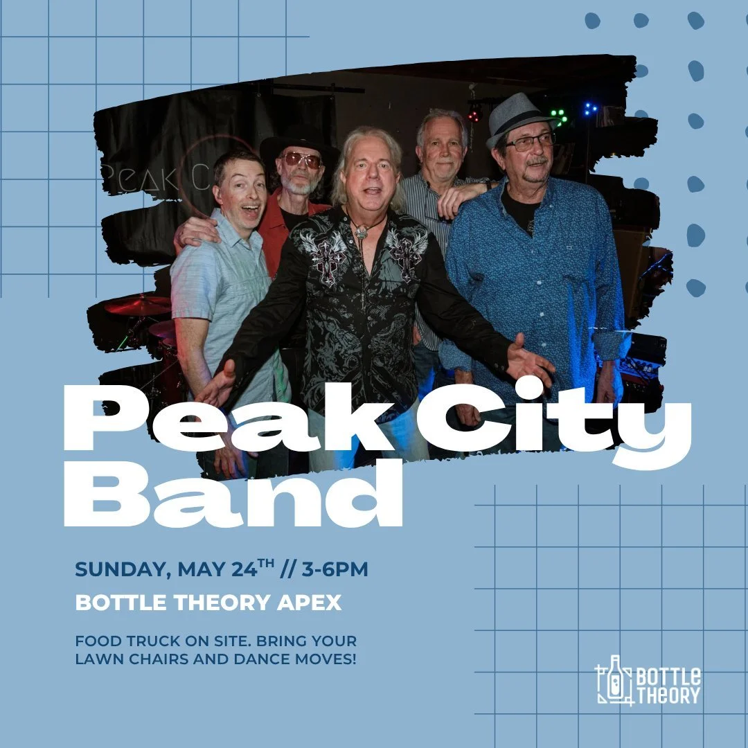 NEXT SUNDAY 🎶 🎸
@peakcityband is coming back to Bottle Theory to rock out on the patio! Join us for an afternoon of throwback tunes, footloose dancing, and great beer. 🍻

#ApexNC #CaryNC #ApexNCEvents #CaryNCEvents #PeakCityBand