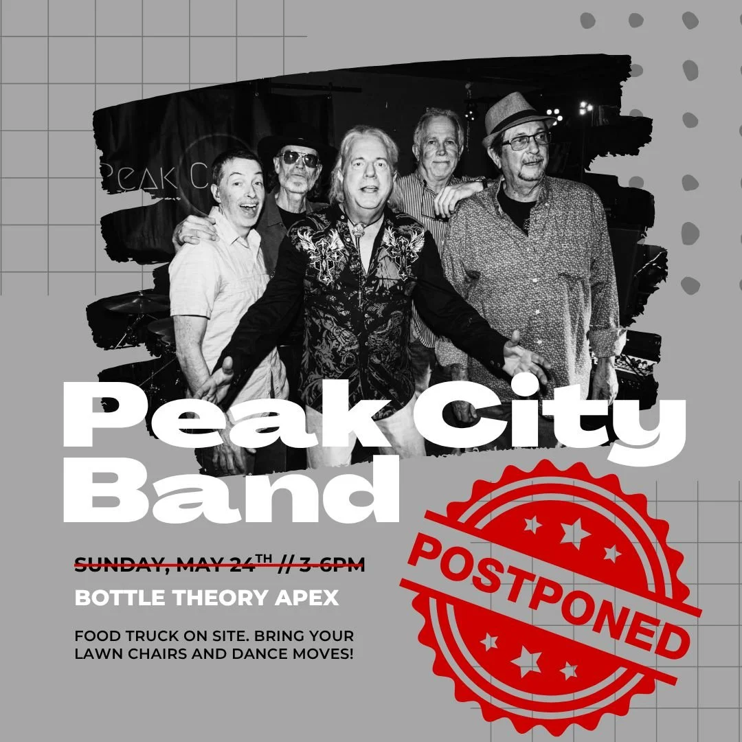 🚨 UPDATE! 🚨
Peak City Band has been postponed due to rainy weather rolling in. 
Instead, catch them at Bottle Theory on Sunday, June 14th, from 3-6pm. Thank you!
#ApexNC #CaryNC #ApexNCEvents #PeakCityBand