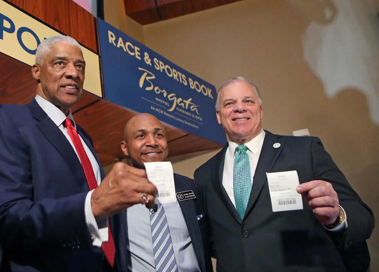 JULIUS "DR.J" ERVING, MARCUS GLOVER, and SENATOR SWEENEY PLACING FIRST EVER LEGAL SPORTS BETS IN ATLANTIC CITY