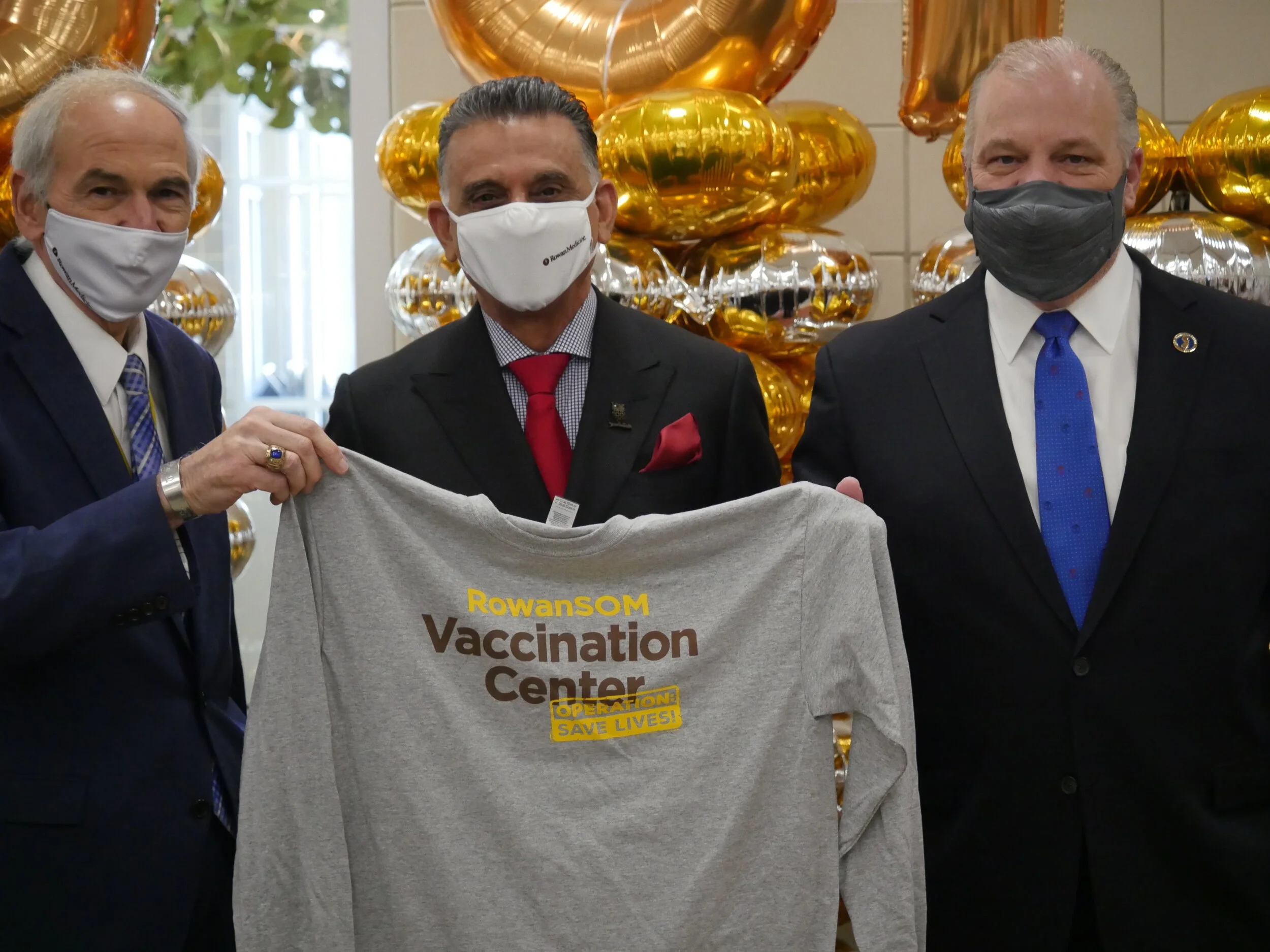 DR. THOMAS CAVALIERI, DEAN ROWAN SOM, DR. ALI HOUSHMAND, PRESIDENT OF ROWAN UNIVERSITY, SENATOR STEVE SWEENEY