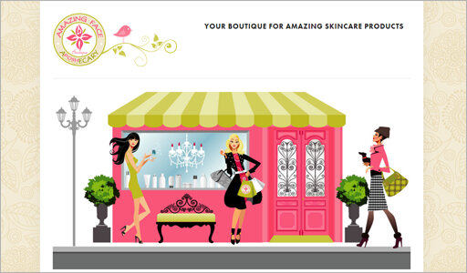 fun, girly, upscale skin care product sales, boutique website design - Richmond VA