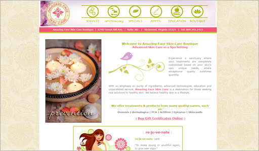 chic, whimsical, girly, skin care boutique website design - Richmond VA