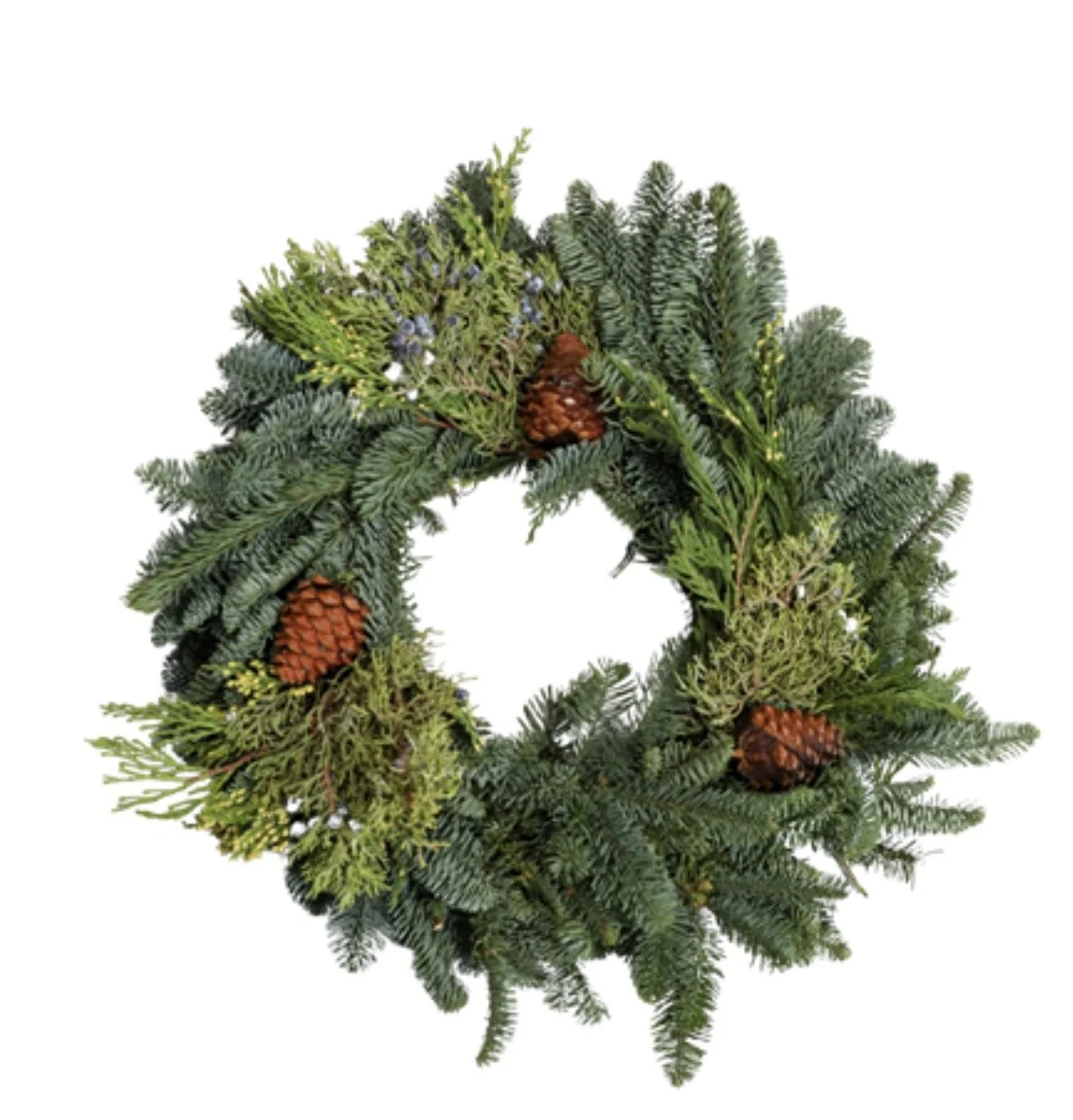 Fresh Mixed Evergreen Wreath with Cones