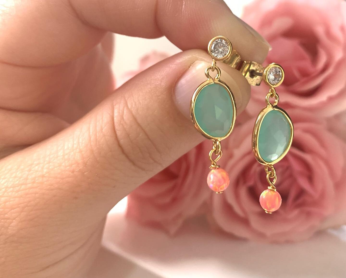 Summer is here and she&rsquo;s colourful! 

These one of a kind drop earrings are made with repurposed blue glass and pink opals.

If they are calling to you send me a message 💓