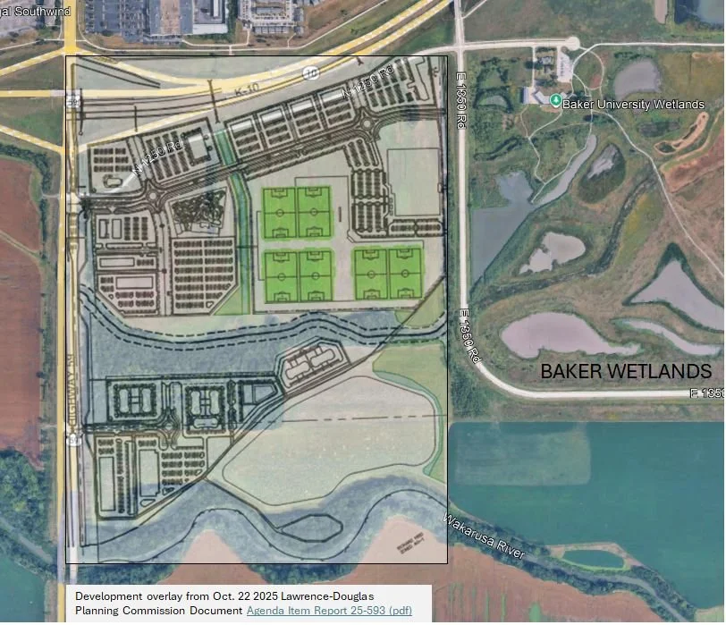 Development next to the Baker Wetlands in the Baker Wetlands in Lawrence Kansas