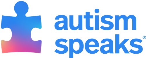 Logo with a puzzle piece and text 'autism speaks' in blue gradient.