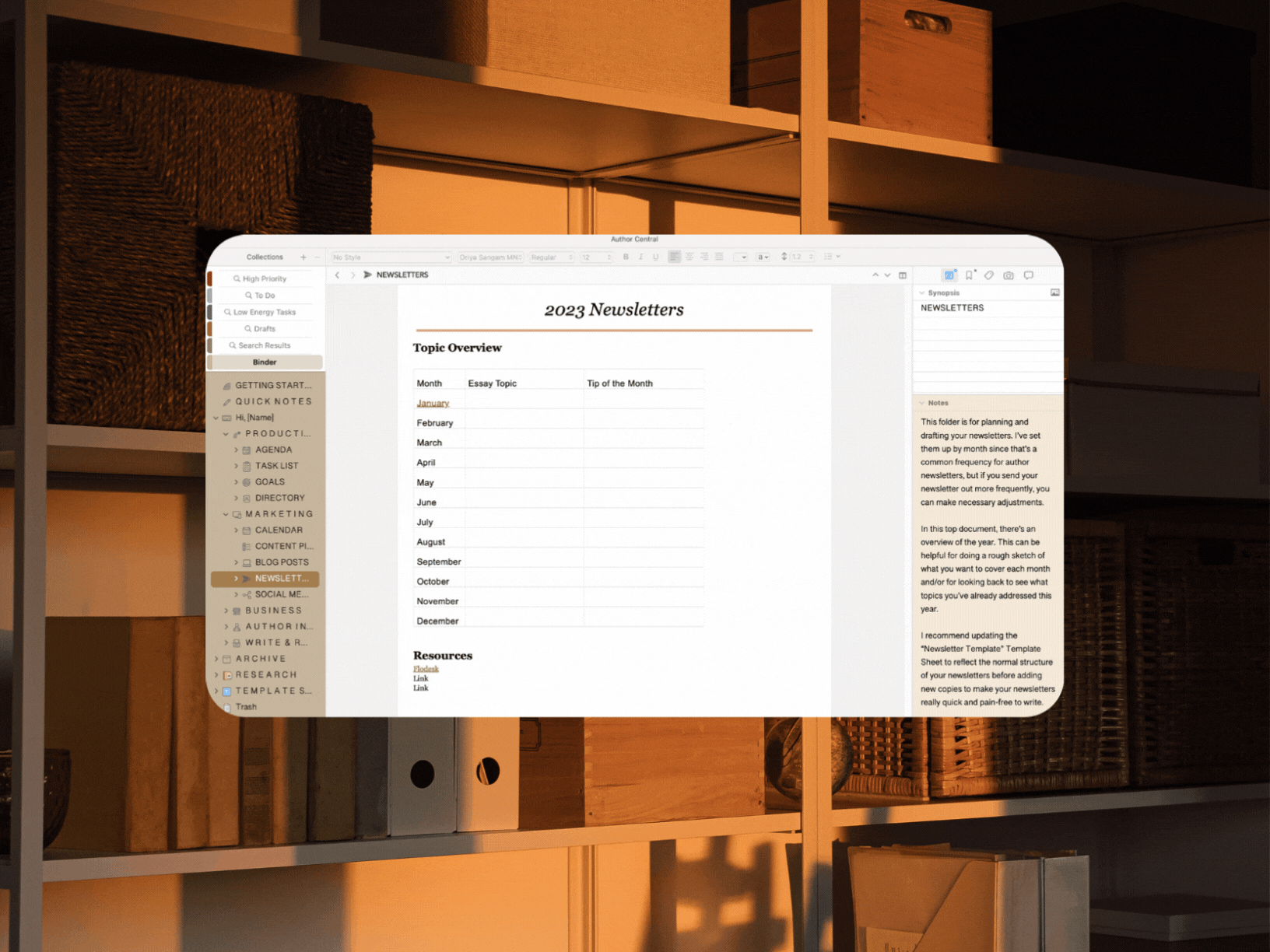 Author Central for Scrivener, an allinone digital organization