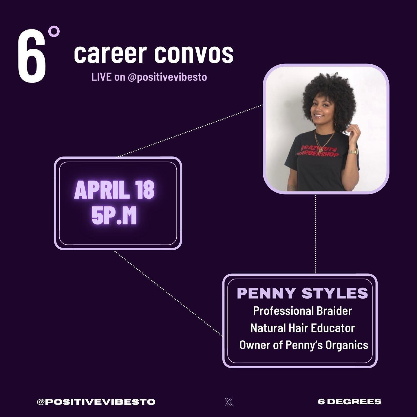 Tomorrow at 5pm we will be LIVE with the very talented @_pennystyles discussing the natural hair industry, how to grow a successful start-up business, and creating multiple streams of revenue with your passions! 

Join us LIVE on @positivevibesto