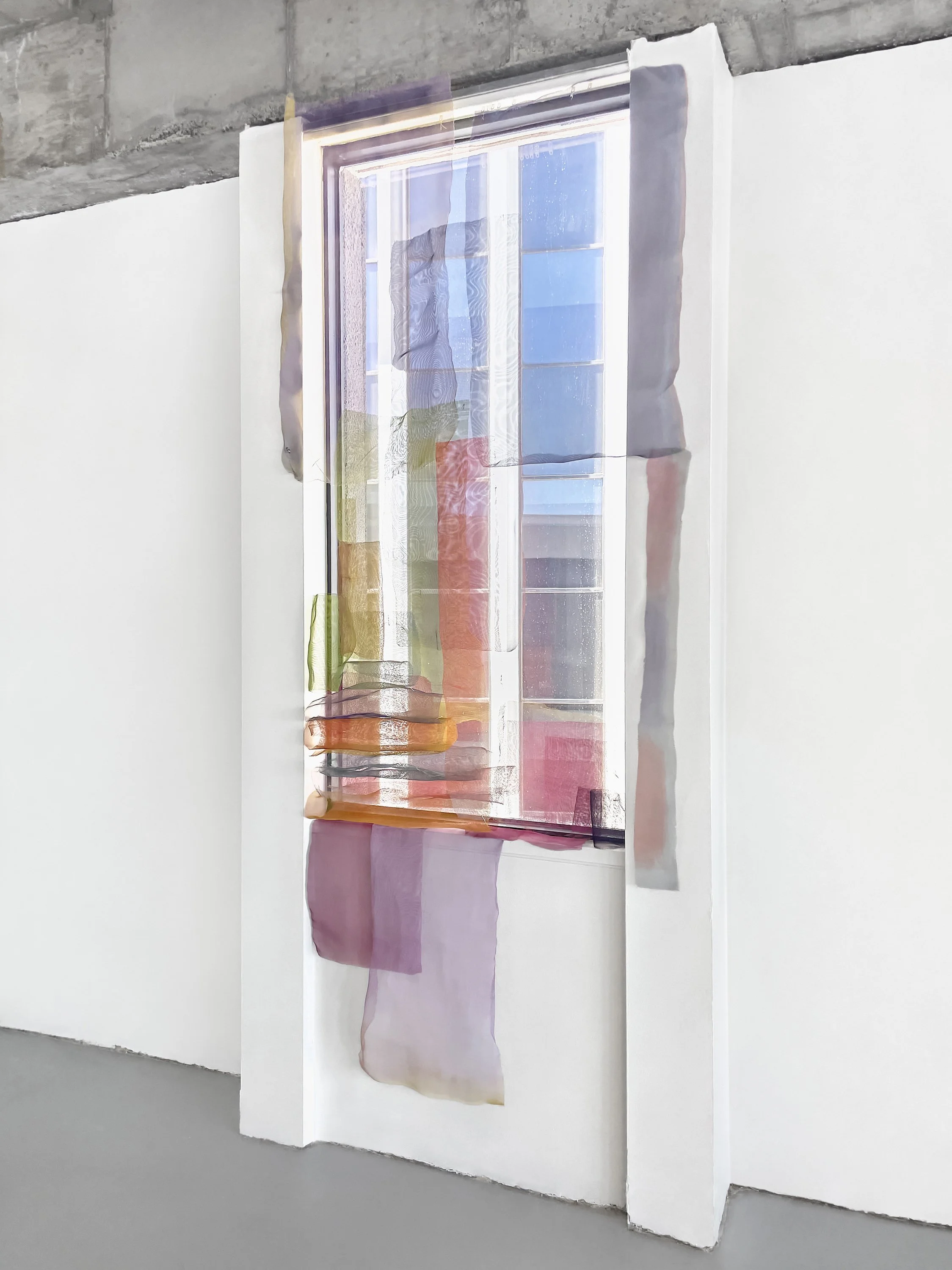 Light & Color Window Installation, acrylic paint, metal screen, metal pins, 72x30x3 inches, 2022.jpg