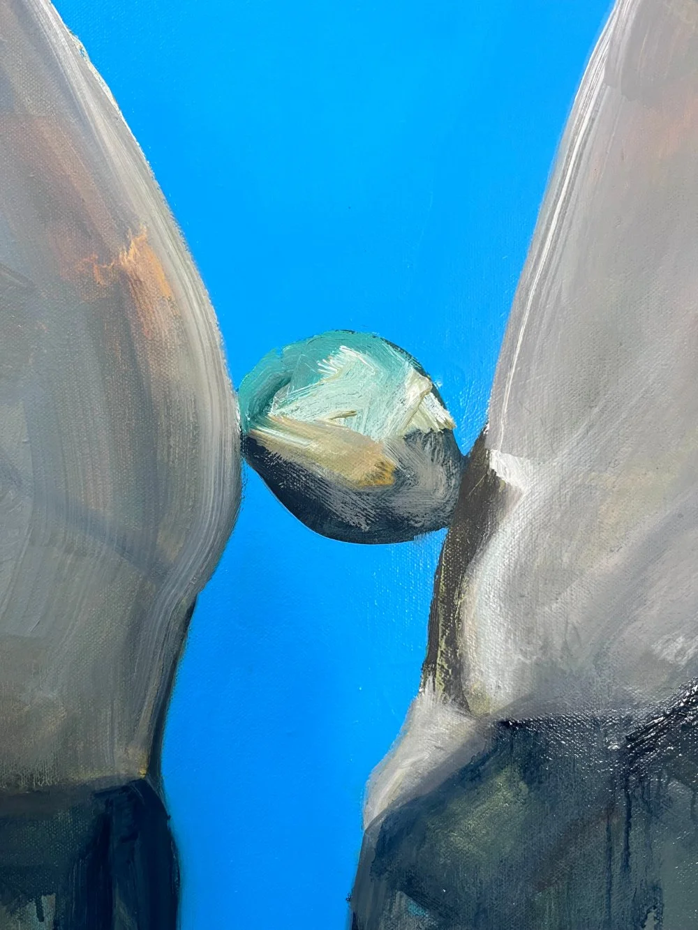 Precarious Oil, on canvas, 40 x 40 x 2 inches, 2026 (detail)