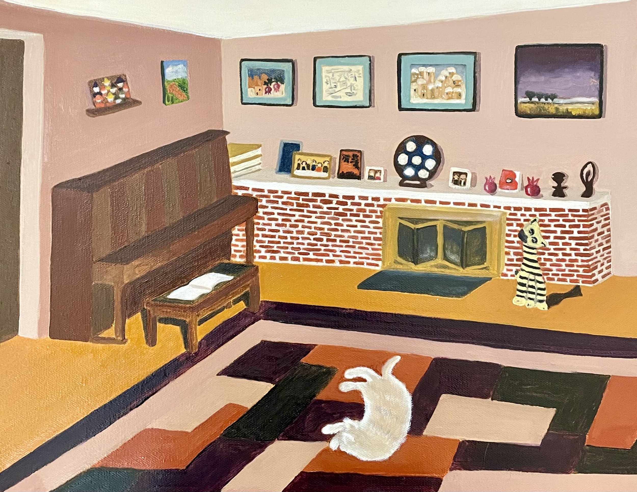 Tatyana Polyak. Two cats in the living room, Oi on canvas, 14"x18", 2024