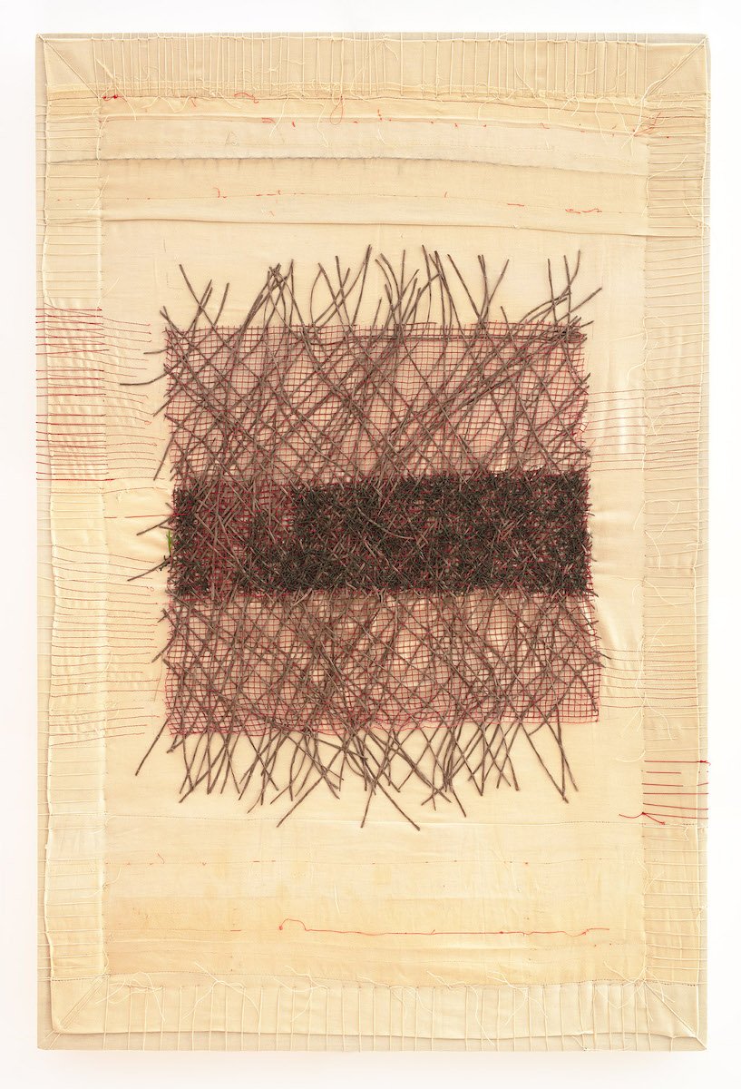 Stacy Bogdonoff. Saved Lining     Vintage linen, netting, wire, silk     36" x 24"     2022