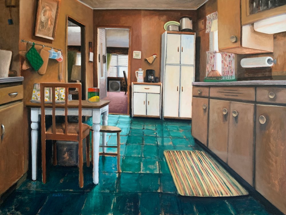 Lisa Noble. Amma's Kitchen, oil on canvas, 36x48in, 2019