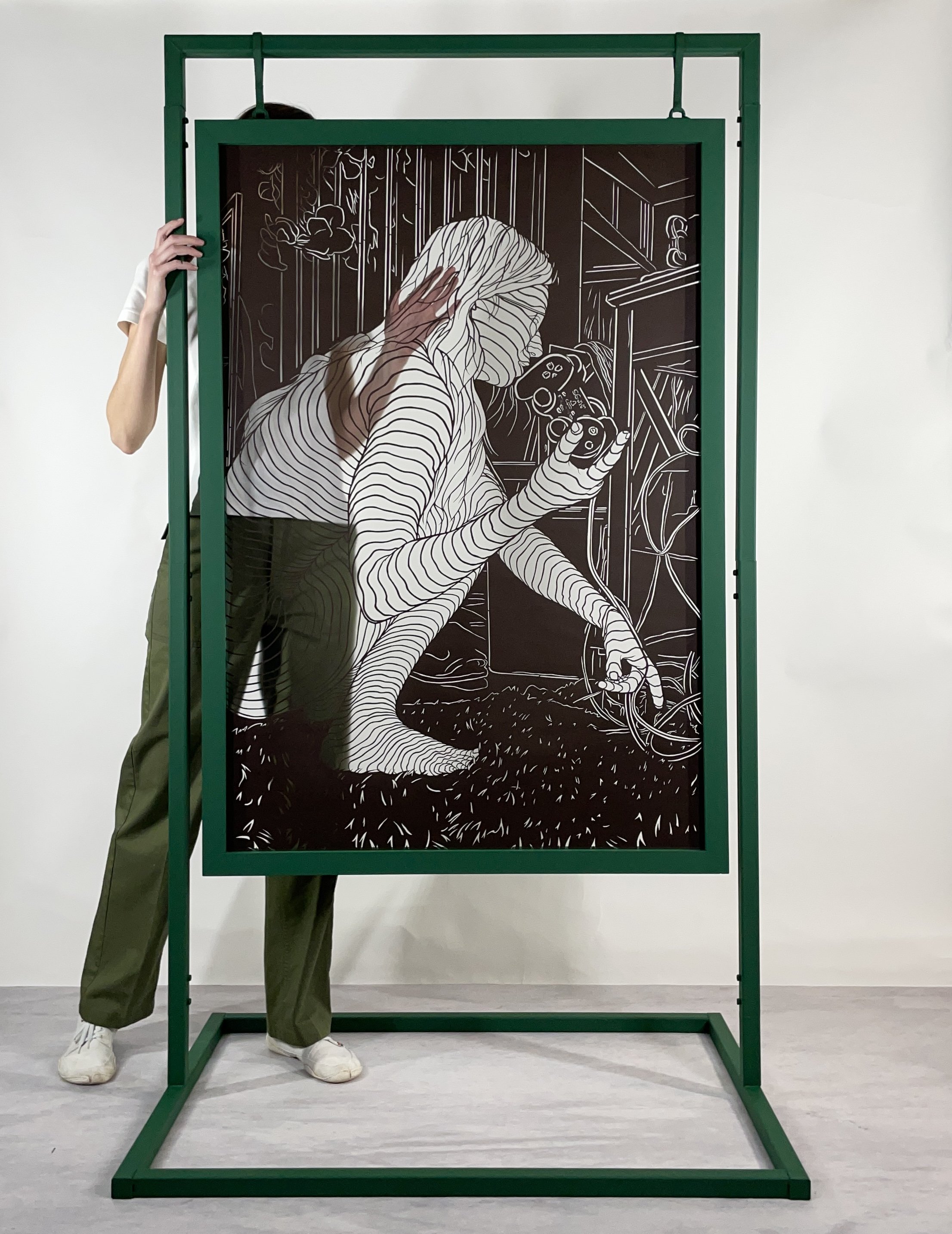 Daria Denisenko. Leon's living room, hand cut paper installation, 40 x 70 inch, 2024.