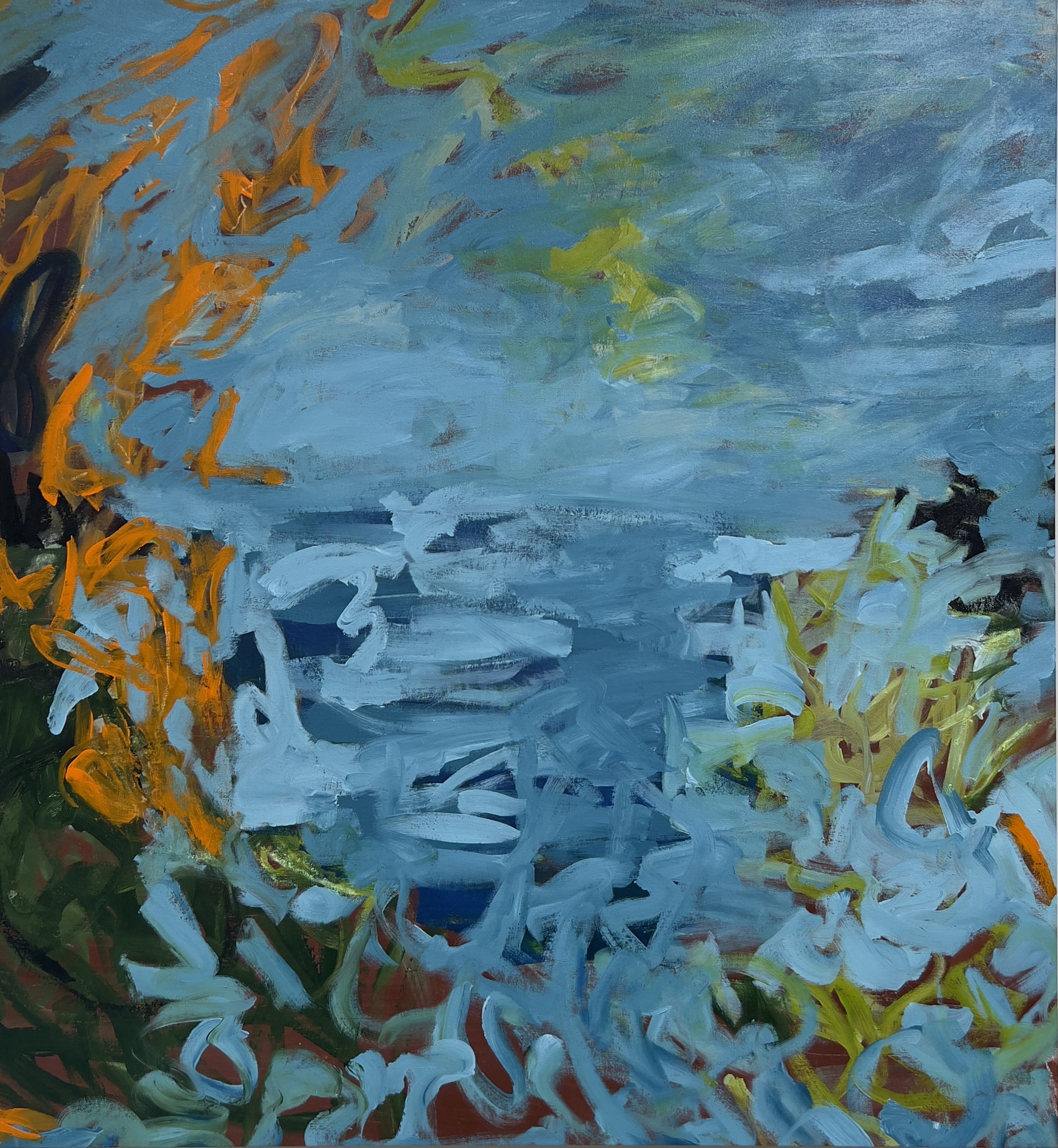  Claire Halenbeck. "She Wanted To Be Like Water", 2023, 50” x 46” acrylic/mixed media on thick canvas