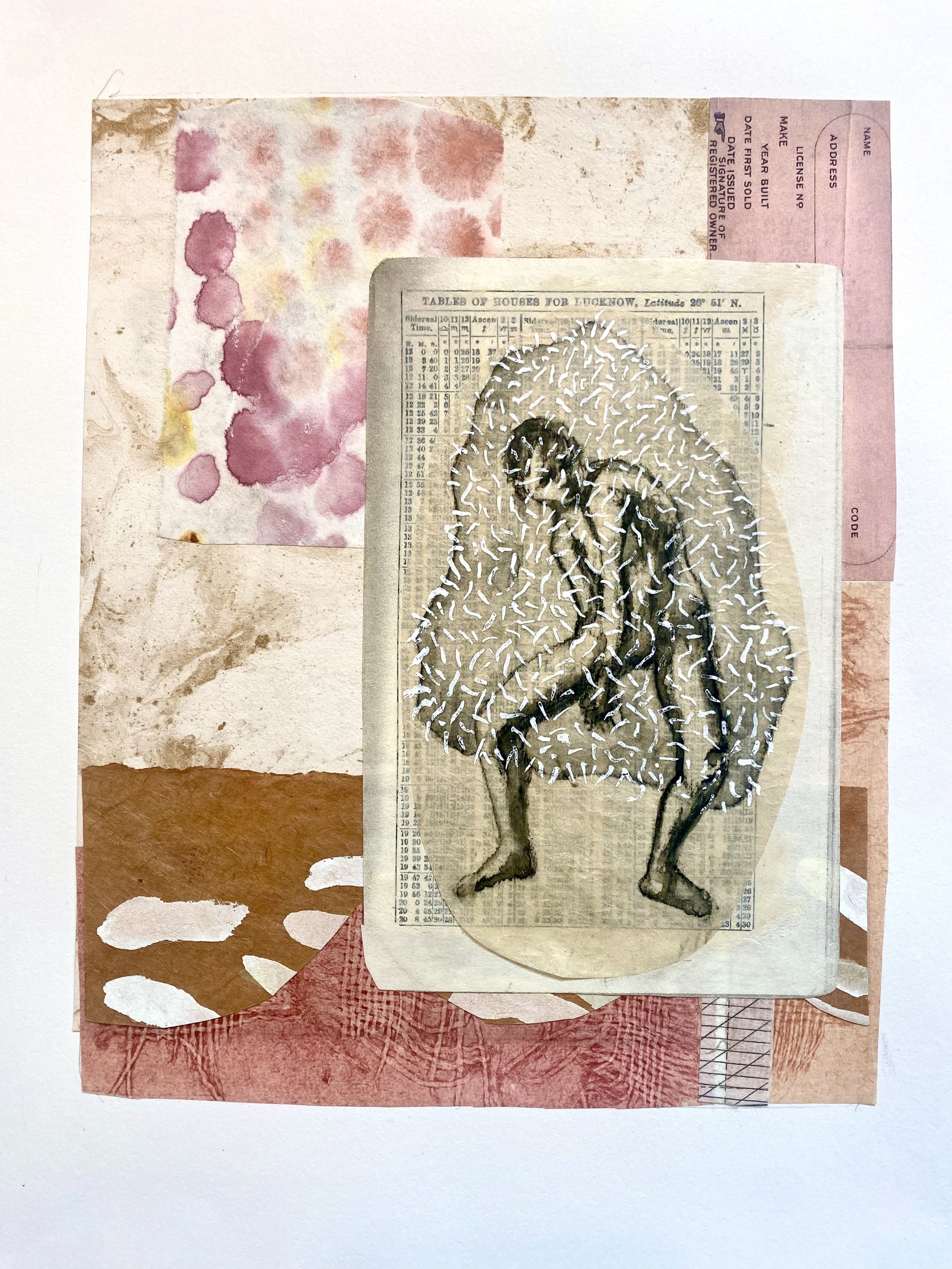 Andrea Borsuk. Shroud of Curiosity, Mixed Media on paper, 11" x 15", 2024