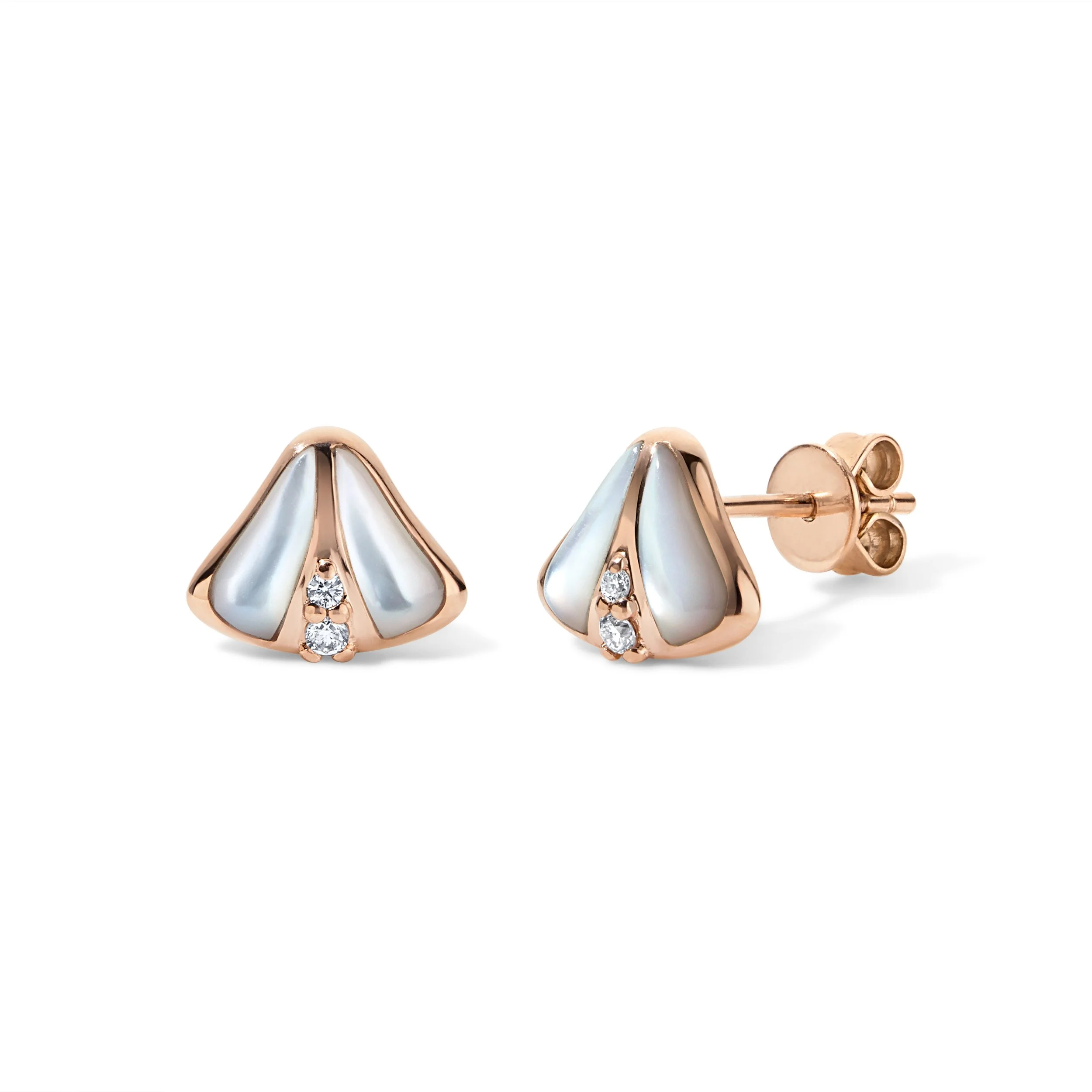 Petite Arc Stud — 18K Rose Gold with White Mother of Pearl & Diamonds