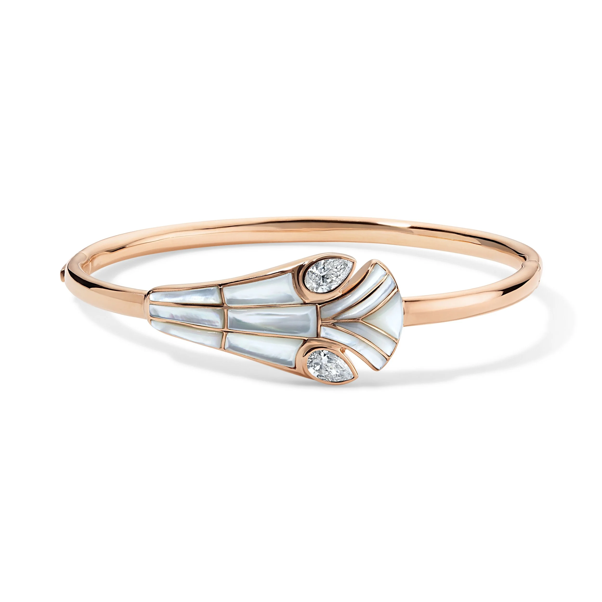 Lotus Bangle — 18K Rose Gold with White Mother of Pearl & Diamonds