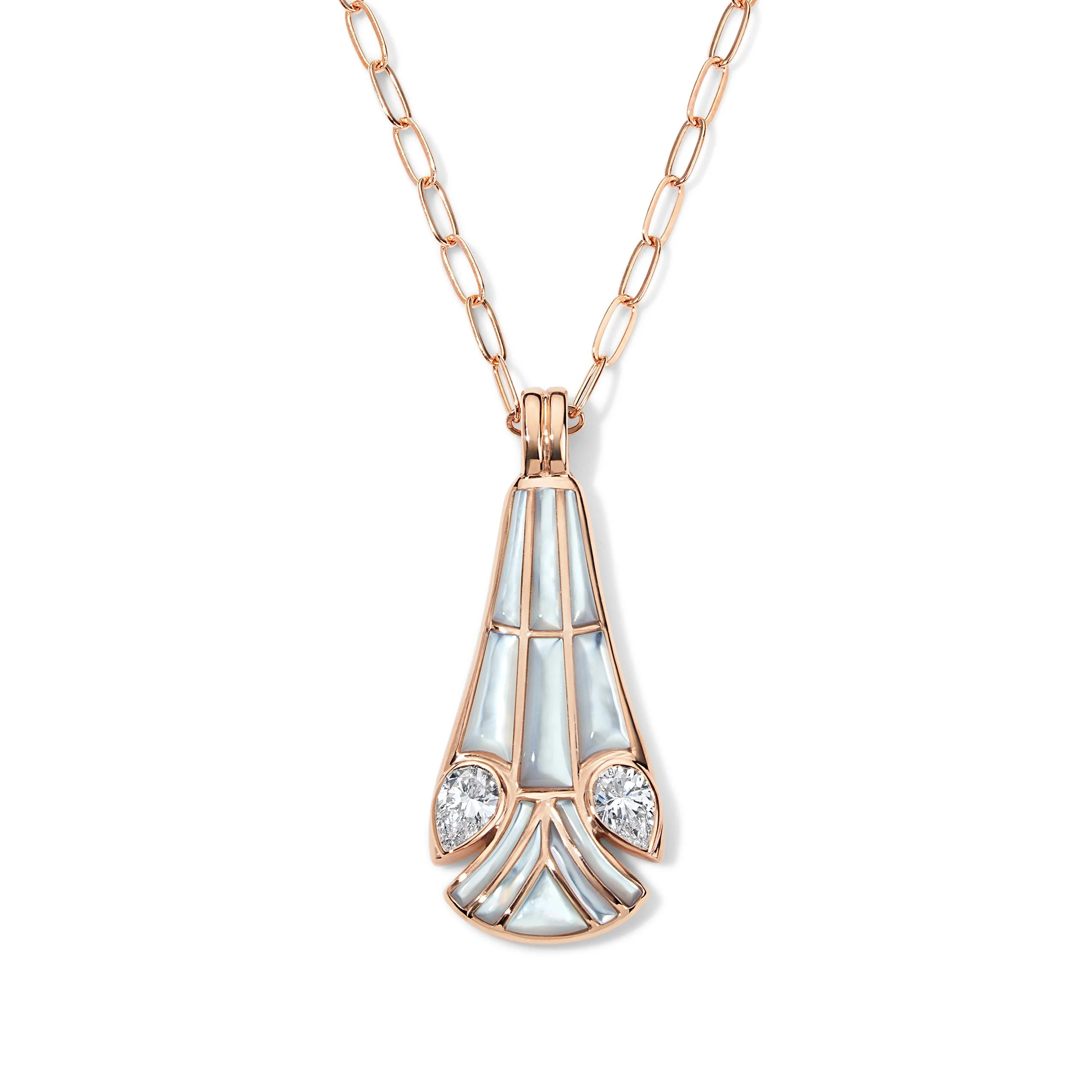 Lotus Pendant — 18K Rose Gold with White Mother of Pearl & Diamonds