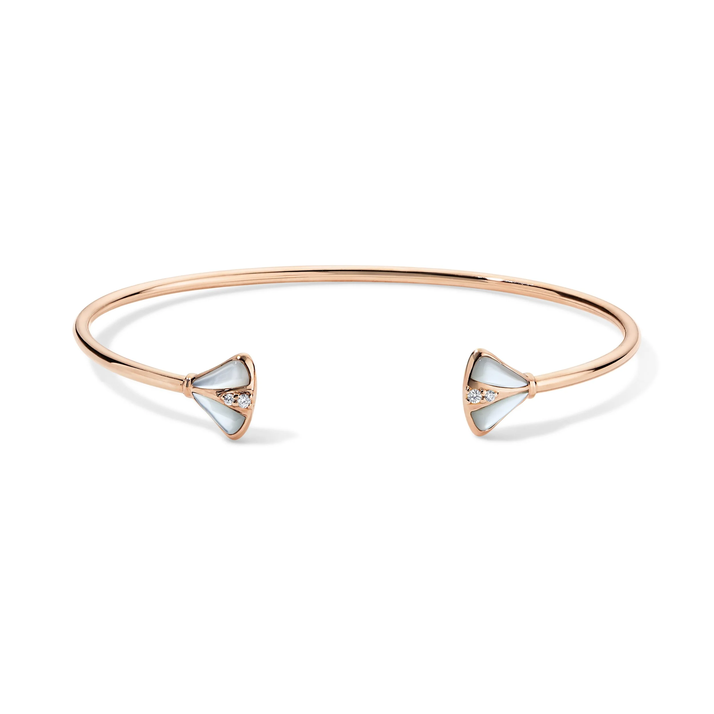 Petite Arc Cuff — 18K Rose Gold with White Mother of Pearl & Diamonds
