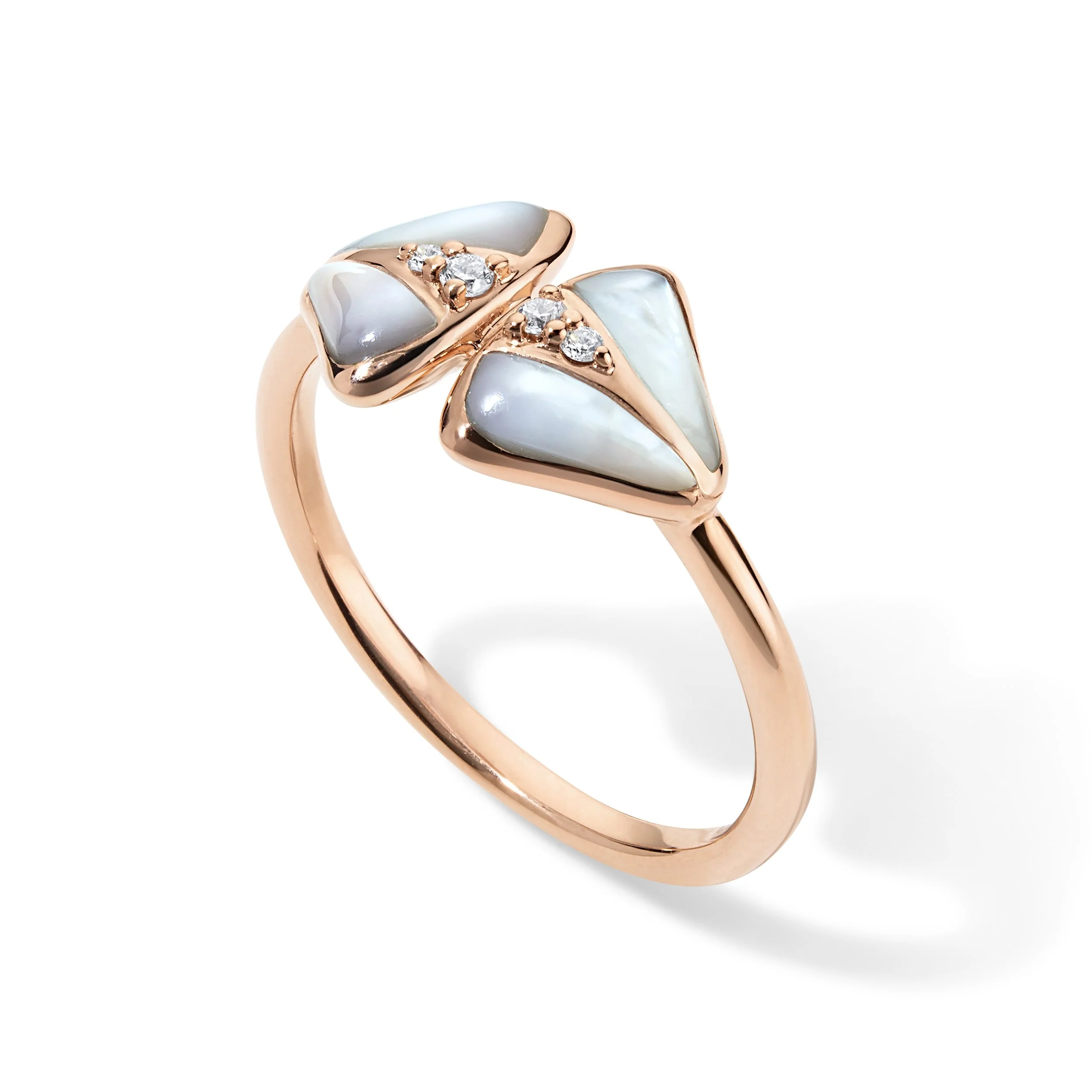 Petite Arc Ring — 18K Rose Gold with White Mother of Pearl & Diamonds