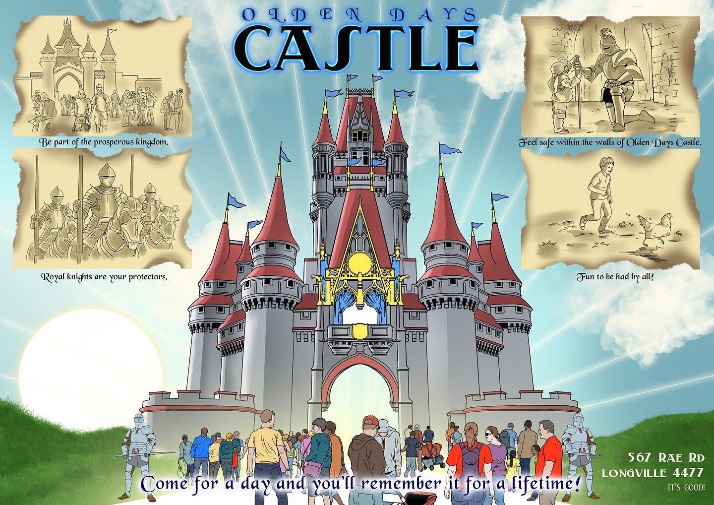 The Medieval fun park &ldquo;Olden Days Castle&rdquo; from the film RESIDENCE. Thanks to artist Darryl Leech for designing this for us to use this weekend of shooting!