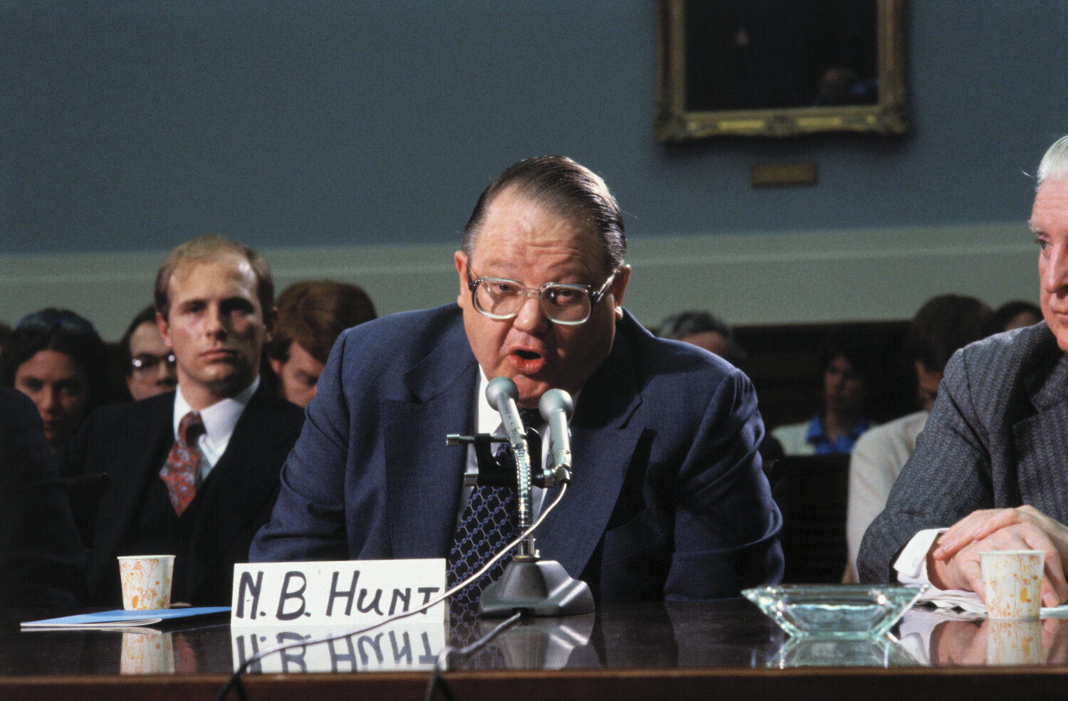 In the above picture, my father, Rod Steakley is seating behind Bunker Hunt. (Original Caption) Washington, D.C.: Billionaire Nelson Bunker Hunt appears before a House subcommittee looking into the crash of the silver market. Dad represented members of the Hunt family in suits throughout the country arising from alleged efforts in 1979 and 1980 to manipulate the world price of silver.