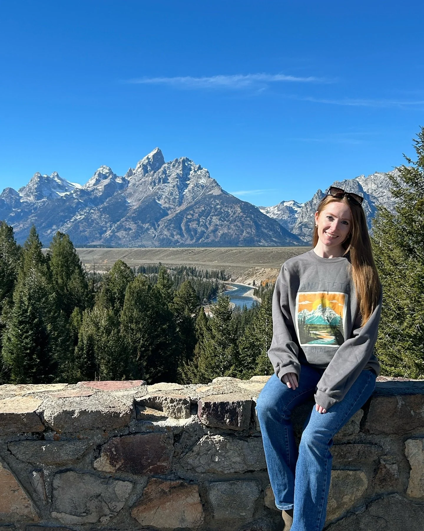 With last week&rsquo;s snowfall, the smoke from the wildfires finally cleared out enough to see the beautiful Tetons. @parkboundpublishing sent me the cutest and softest Grand Teton sweatshirt and it only made sense to capture a photo in the location