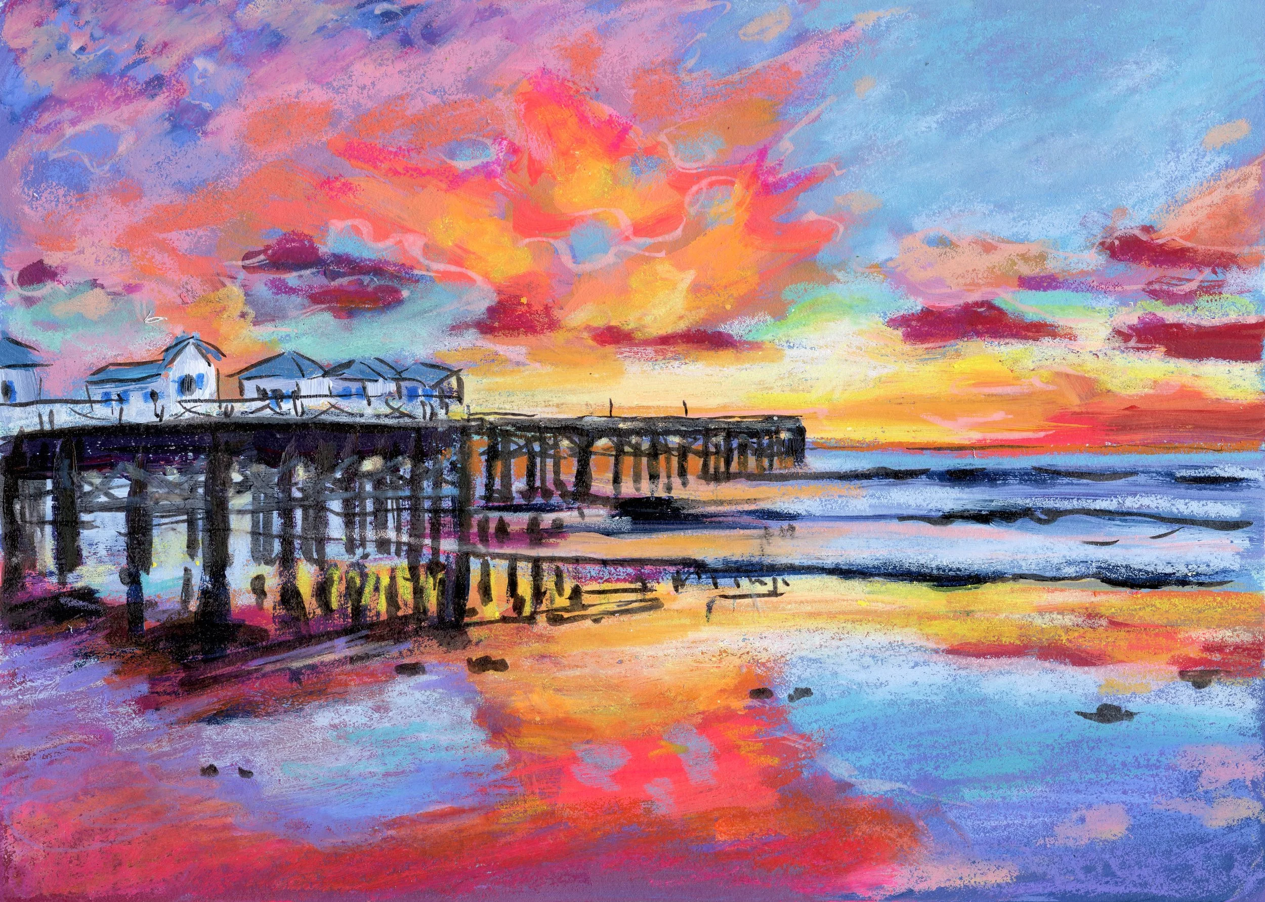 "Crystal Pier Sunset" - 9 x 12"