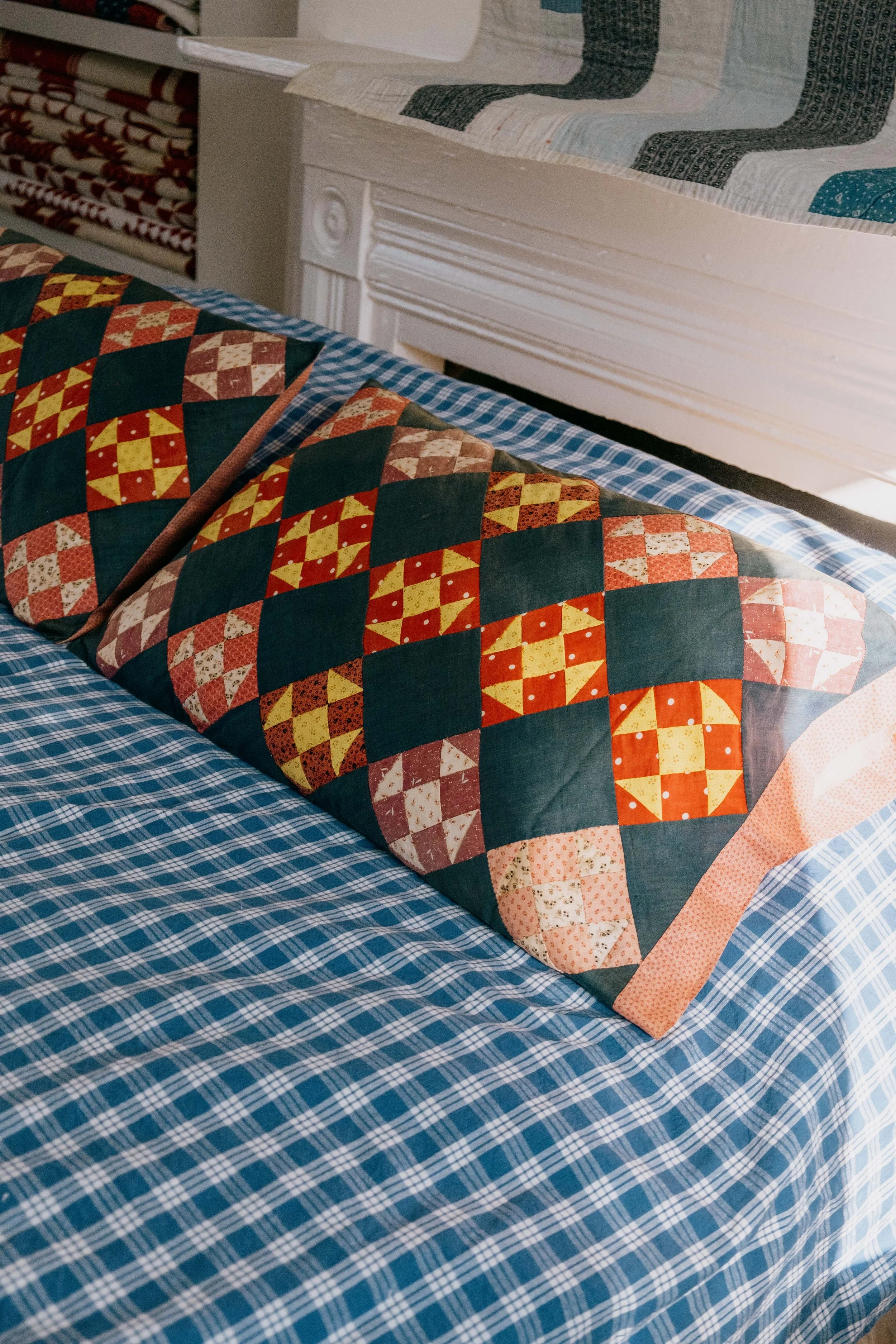 19th c. Shoofly Quilt Top Pillow Cases